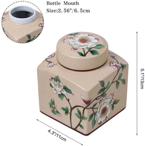 Coffee Bean Storage Canister with Airtight Lid, Decorative Ceramic Tea Jar with Vintage Floral Pattern, Sugar Container & Spice Jar for Kitchen Countertop, Cabinet or Shelf - Beige & 30oz - Image 5