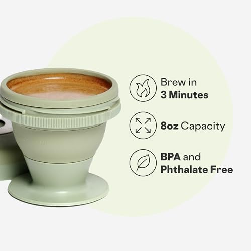 Corkcicle Coffee Palmpress 8 oz Collapsible French Press, Sage Green - Image 3