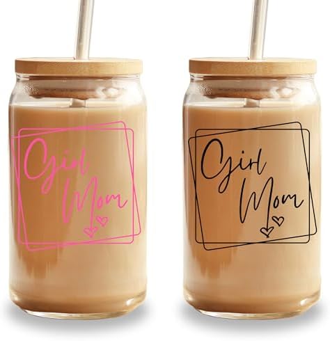 Sip-Sip Hooray! Girl Mom 40oz Glass Tumbler with Lid and Straw, Girl Mama Iced Coffee Glass Tumbler, Mom of Girls Gift, New Gift for Moms by Sip-SipHooray