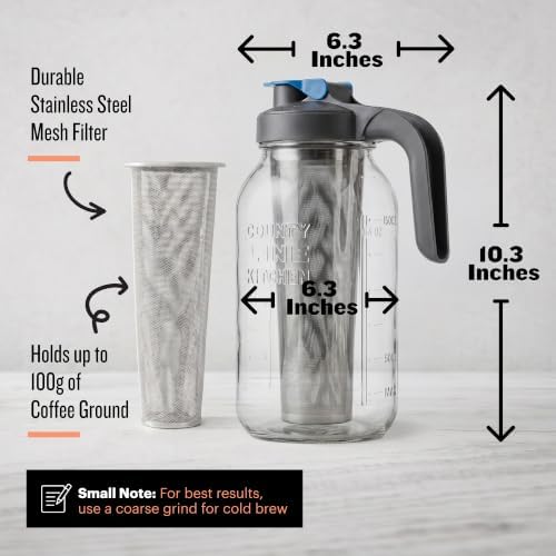 County Line Kitchen 64oz Cold Brew Coffee Maker with Leak Proof Lid - Gray - Image 2
