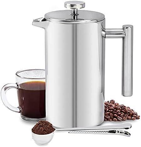 French Press Cafetiere Stainless Steel Coffee Press Double Wall Coffee Maker Insulated Coffee Pot with Extra Filter Screens, Easy Cleaning Cafeteria,800ml by Unknown