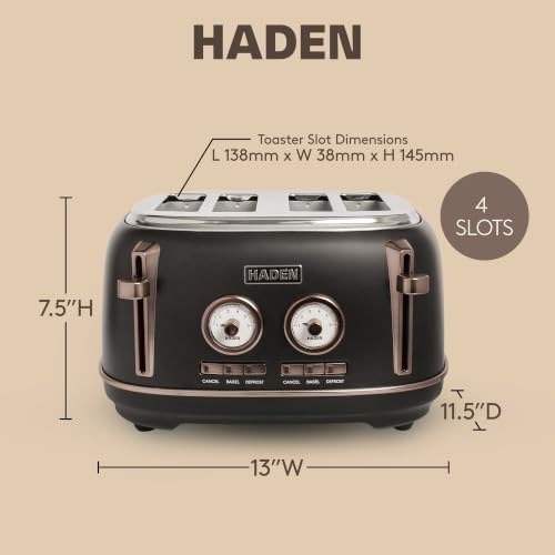 Haden Dorset 4 Slice Wide Slot Stainless Steel Bread Toaster, Black/Pewter - Image 4