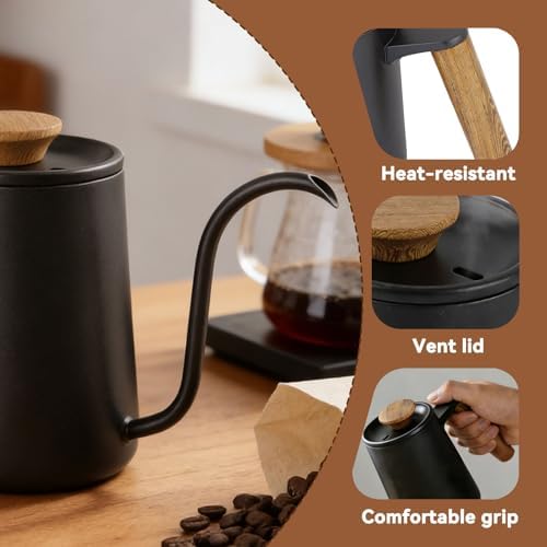 Gooseneck Kettle, 20oz/600ml Small Pour over Coffee Kettle with Long Narrow Spout, 304 Stainless Steel Hand Drip Coffee Tea Pot Camping Coffee Pot for Travel Outdoor, 10.2 X 5.3 X 3.54inch（Black） - Image 5