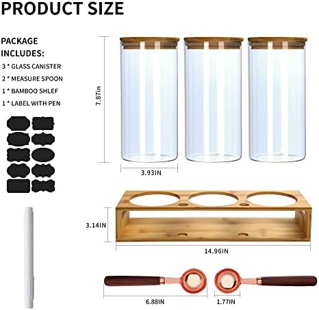 ZOMUIA Glass Coffee Containers Airtight Coffee Bean Storage Canisters with Shelf, 3Pcs 44oz Coffee Station Organizer, Kitchen Food Storage Jars for Sugar, Candy, Oats, Nuts - Image 4