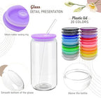 WHEATHUSK 20 Pack Glass Cups with Acrylic Lids and Glass Straws 16oz Iced Coffee Cups Clear Glass Tumbler Can Shaped Drinking Glasses, Cute Glass Smoothie Cups for Tea Beer Soda Whiskey Gift - Image 2