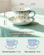 8oz Bone China Tea Cup and Saucer Set, Azure Bloomfield - Image 2