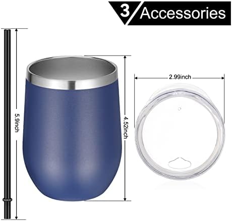 VEGOND Wine Tumblers Bulk 6 Pack, 12oz Stainless Steel Stemless Wine Glass with Lids and Straws, Double Wall Vacuum Insulated Tumbler Cup, Coffee Mug for Cold Hot Drinks - Image 6