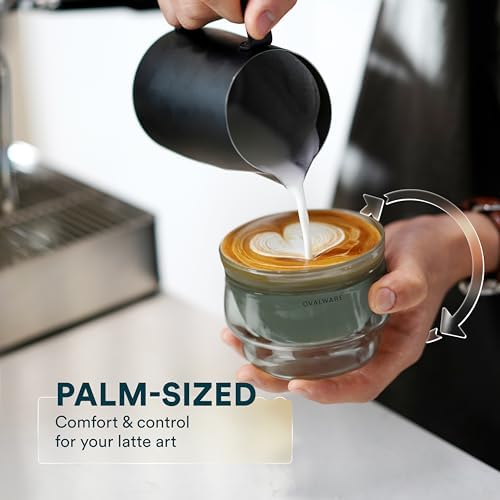 ovalware 8.5oz Double Wall Latte Cups, Latte Set of 2 Sized Cups with Wide Rim for Artistic Designs - Stealth Gray and Espresso Pouring Glass Set of 2 | Double-Wall 2.7oz/80ml Shot Measuring Cup - Image 3