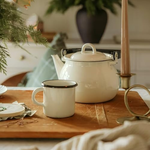 Vintage Enamel Kettle, Tea Pot Stovetop for Hot Water Fast to Boil, Teapot for Stovetop, Hot Water Kettle Teapot (Ivory 2.5L) - Image 2