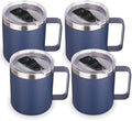 Volhoply 14oz Insulated Stainless Steel Coffee Mug with Lid Bulk 4 Pack,Double Wall Vacuum Travel Coffee Cup with Handle,Reusable Metal Cups Tumbler,Camping Mugs Keep Hot,Ideal Gifts(Navy,4) by LiveFully%EF%BC%8CDrinkFreely%E2%80%94KeepGoingwithVolhoply%EF%BC%81
