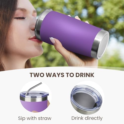 MEWAY 20oz Tumbler 8 Pack Double Wall Vacuum Insulated Travel Mug Bulk, Stainless Steel Tumblers with Lid and Straw, Durable Powder Coated Coffee Cups for Cold & Hot Drinks (Purple, 8) - Image 3
