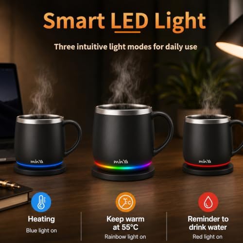 min Ya Temperature Control Smart Mug, 13.5 OZ, 3 Mode RGB LED Display, Self Heating Coffee Mug,Office/Home for Desk, Black - Image 5