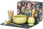 Pack of 2 Matcha Whisk Set, Ceramic Matcha Set with Bowl, Chasen Holder, Scoop Rest, Sifter,Japanese Ceremony Matcha Kit–Matcha Lovers Gift for Women Mom Girl Friend-Matcha Green by GIIOUNI