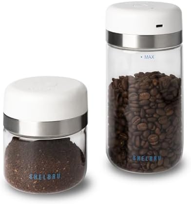 Bean Care System Bundle – Smart Coffee Canister with One-Touch Vacuum Seal & Dual-Mesh Stainless Steel Sifter for Fresh Storage & Consistent Grinds – Cold Brew & Espresso Ready by Shelbru