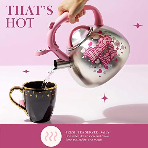Paris Hilton Whistling Stovetop Tea Kettle, Stainless Steel with Color Changing "That's Hot" Heat Indicator Design, Soft Touch Handle, 2.5-Quart, Pink - Image 5