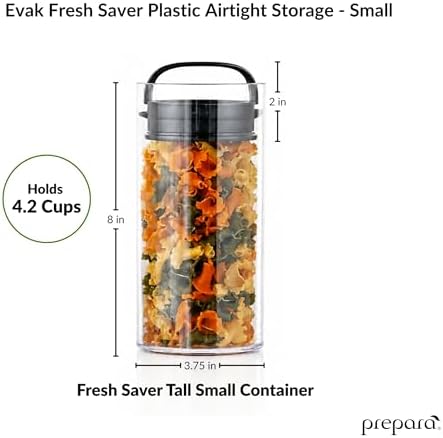 Prepara Evak Fresh Saver Airtight Plastic Container,Small/Tall (8” x 3.75”, 4.2 Cups), BPA-Free Food Storage Canister Vacuum Sealed Lid Handle, Odor Resistant, Ideal for Coffee Beans & Dry Goods - Image 2