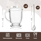 6 Pack Glass Coffee Mugs with 6 Spoons, 15 OZ Clear Drinking Glasses with Handle, Large Espresso Cup, Hot Cold Beverage Glassware Set for Water, Tea, Cappuccino, Latte, Juice, Cocoa, Milk - Image 2