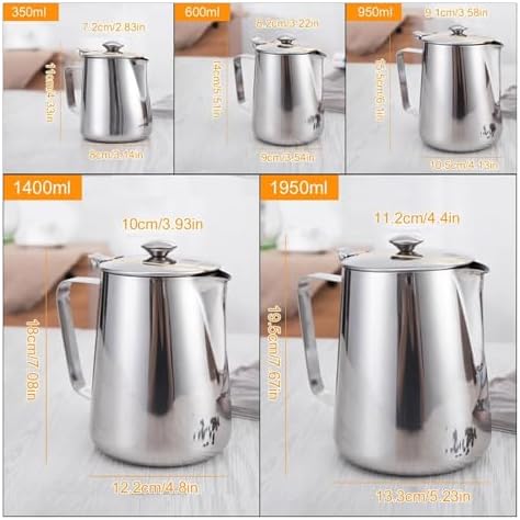 Stainless Steel Milk Frothing Pitcher With Lids Steam Coffee Barista Kettle Latte Cappuccino Cream Cup Jug(600ml) - Image 3