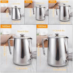 Stainless Steel Milk Frothing Pitcher With Lids Steam Coffee Barista Kettle Latte Cappuccino Cream Cup Jug(1400ml) - Image 3