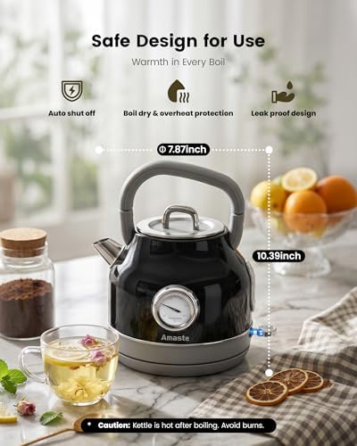 Amaste Retro Electric Kettle with Thermometer, 57 Oz Capacity, Black - Image 6