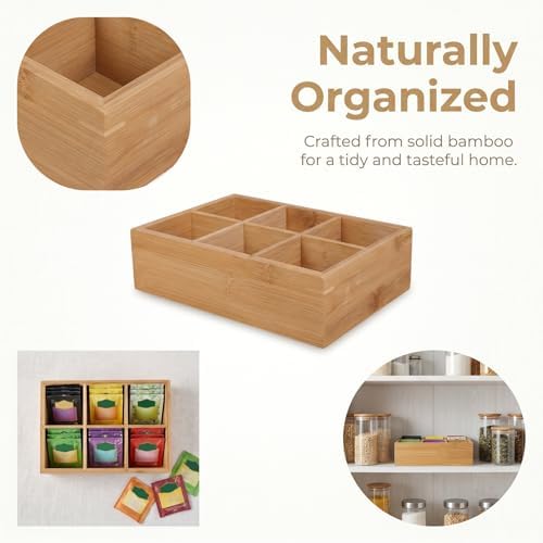 Bamboo Tea Bag Organizer with 6 Compartments for Cabinet Storage - Image 3