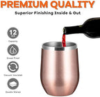 COMOOO Rose Gold Stainless Steel Wine Tumbler Bulk with Lid and Straw 12oz Double Wall Vacuum Insulated Travel Tumbler Cup for Coffee Wine Cocktails Ice Cream Cup Rose Gold, 12 pack - Image 4