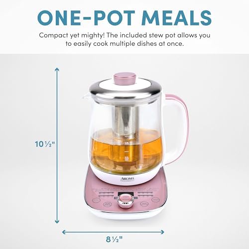 AROMA® Professional 1.5L / 6-Cup Glass Digital Electric Tea Maker, Automatic Keep Warm Mode, 16 Different Heat Setting Options, Spill-Free Pouring Spout (AWK-701) - Image 4