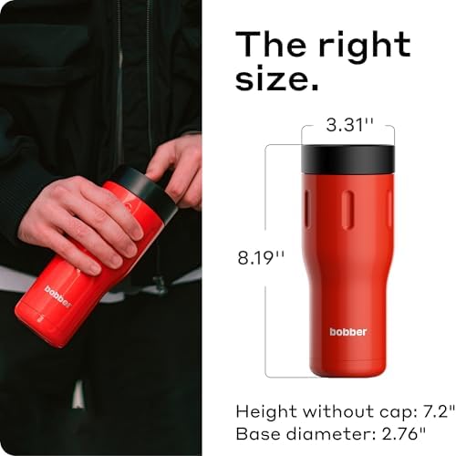 BOBBER 16 oz Stainless Steel Coffee Travel Mug – Leak-Proof, Spill Proof, Vacuum Insulated Coffee Tumbler for Car, Men – Dishwasher Safe Mug, Fits Car Cup Holder, Keeps Hot for 8 Hours (Red) - Image 6