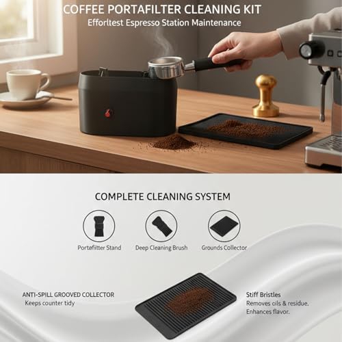 Diydeg Electric Portafilter Cleaning Machine, Portafilter Cleaner, Coffee Cleaning Box Spill Proof Hard Clean Brush Tool for Home or Commercial Coffee Bar - Image 2