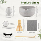 7PCS Matcha Set, Matcha Making Kit Includes Matcha Whisk and Bowl, Tea Lid, Scoop, Strainer and Match Whisk Holder, Tea Towel, Matcha Whisk Set for Matcha Lovers (Grey White) - Image 2