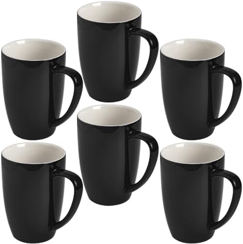 homEdge Porcelain Mug Set, 16 Ounces Cup for Tea, Latte, Mocha, Hot Chocolate, Set of 6, Black by homEdge