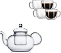 CNGLASS 8oz (4-pack) Double Wall Glass Mugs 33.8oz Glass Teapot Stovetop Safe by CNGLASS