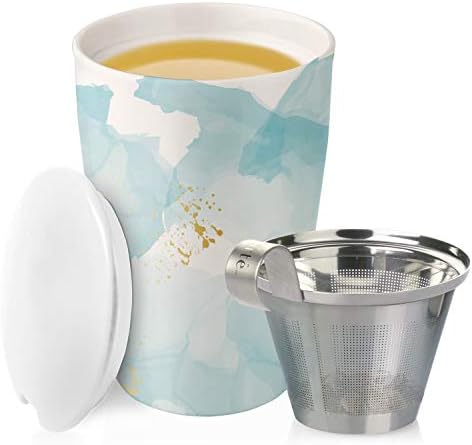 Tea Forte Double-Walled Ceramic Kati Cup, Removable Stainless Steel Infuser Basket and Lid, Steeps 12 oz Loose Leaf Tea, Dishwasher & Microwave Safe, Wellbeing Tea - Image 5