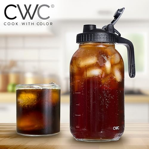 COOK WITH COLOR Cold Brew Coffee Maker - 64oz Mason Jar Pitcher with Stainless Steel Filter, Airtight Glass Jar, Pour Spout Lid & Handle, Ideal for Iced Coffee & Tea, Includes Brush, Black - Image 3