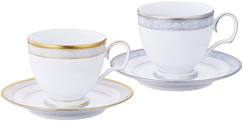 Noritake P91988/4335-6 Cup & Saucer (Pair Set) (Coffee Tea), 8.8 fl oz (250 cc), Hampshire Gold & Platinum, 2 Guests, Gold, Silver, Fine Porcelain by Noritake