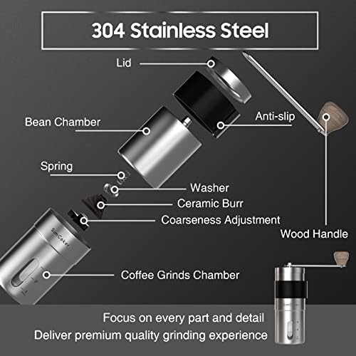 Manual Coffee Grinder & Espresso WDT Tool,Hand Ceramic Burrs Grinder with Cleaning Brush,304 Stainless Steel Distribution Tool for Barista,10x0.25mm,10x0.4mm,8 Needle Espresso Stirrer - Image 3