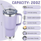 20oz Stainless Steel Insulated Tumbler with Handle and Lid, Double Wall Vacuum Insulated Coffee Mug, Leak Proof Travel Mug for Hot and Cold Drink, Mix Color-4 Pack - Image 2
