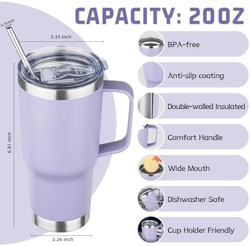 20oz Stainless Steel Insulated Tumbler with Handle and Lid, Double Wall Vacuum Insulated Coffee Mug, Leak Proof Travel Mug for Hot and Cold Drink, Mix Color-4 Pack - Image 2