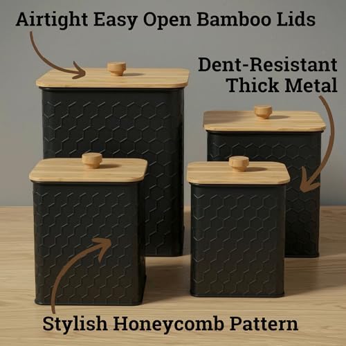 Kitchen Canisters for Countertop Set of 4 w/Airtight Easy Open Bamboo Lids - Image 2