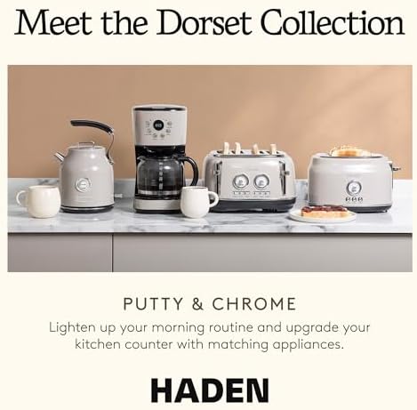 Haden Dorset 4-Slice Wide-Slot Toaster, Stainless-Steel Bread Toaster with Adjustable Browning Control, Crumb Tray & Non-Slip Feet, Putty & Chrome - Image 5