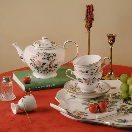 Aynsley Vintage Porcelain Tea Set for Women Tea Party, 5 Piece Cup and Saucer Set, Wedding Floral Teapot Set for Adults(Flower Style) - Image 5