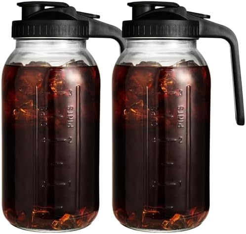 2 Pack 64 oz Glass Pitcher with Lid, Glass Half Gallon Jug for Fridge by DAZHICN