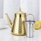 SANQIAHOME 1.6L(54oz) Stainless Steel Hammer Patterned Teapot With Removeable Infuser,Loose leaf cover,Gold - Image 3