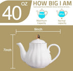 Sweejar 40FLOZ Royal Teapot with Infuser,Porcelain Tea Pot (White) - Image 3