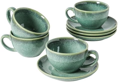 Henten Home Ceramic Latte Cups with Saucers, Coffee Cup Set of 4 by HentenHome