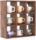 Helsin 9 Grid Vintage Coffee Mug Display Rack, 16inch Wall Mounted Wooden Curio Shadow Box Shelf, Cup Floating Shelves Display and Organizer (Bronze) by Helsin
