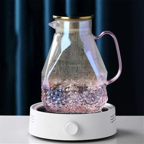 Water Pitcher 1600ml Pink Glass Water Pitcher with Lid Large Capacity Home Water Carafe Heat-Resistant Kettle for Hot/Cold Water Water Jug - Image 4