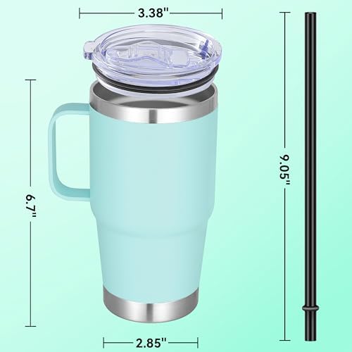 20 oz Stainless Steel Tumbler with Handle Bulk Metal Insulated Tumblers Travel Coffee Mug with Handle Double Wall Tumbler Cup with Lid and Straw, Mint Green 12 Pack - Image 4