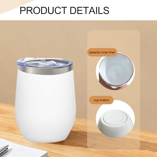 YOUKE OLA 18 Pack Stainless Steel Powder Coated Wine Tumbler with Ceramic Lining, Double-Wall Vacuum Insulated Travel Coffee Mug with Lids for Laser Engrave, DIY Gift, 12oz White - Image 3