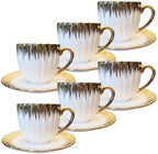 3.5oz Ceramic Turkish Coffee Cup Set of 6, British Italian Cappuccino Cups Porcelain Espresso Cups and Saucers with Gold Trim for Double Espresso Cappuccino Latte Mocha Tea by Kytree
